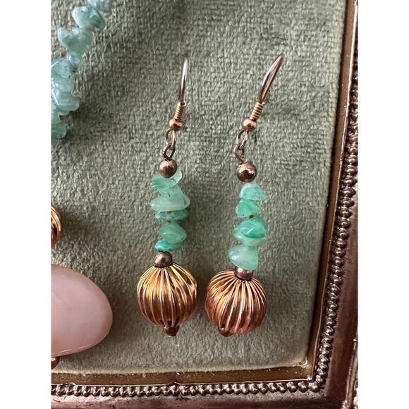 Vintage Mother of Pearl & Aventurine Necklace & Earring Set Statement Jewelry - Picture 2 of 9